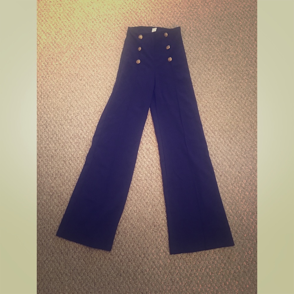 High waisted navy blue flare sailor pants